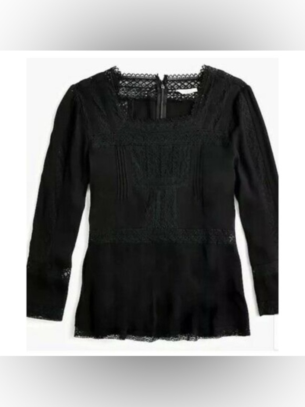 J.Crew. Point Sur. Lace Inset Victorian Peasant Blouse. Black. Size 00.
